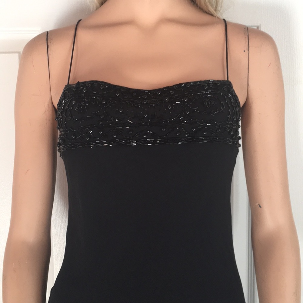 Beautiful Express Blk 100% Silk Black Beaded Dress